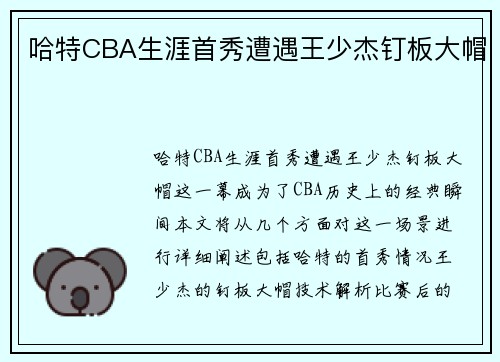 哈特CBA生涯首秀遭遇王少杰钉板大帽